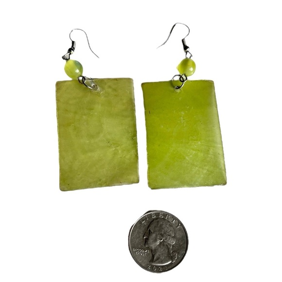 Vintage Translucent Square Green Beaded Earrings Retro - Picture 3 of 4
